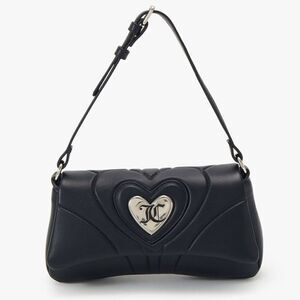 Juicy Couture Black Faux Leather Emily Flap Shoulder Bag w/ Crossbody Strap